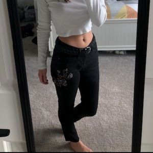 Black Embroidered Jeans